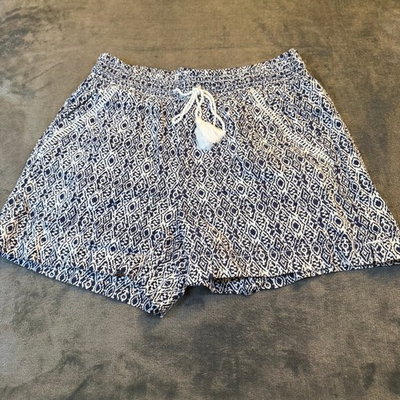 #ad Briggs Blue White Diamond Print Smocked Waist Drawstring Shorts Womens Medium $14.88
