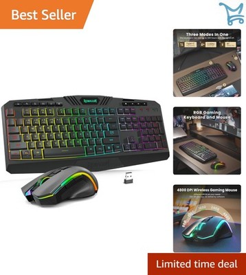 Wireless Gaming Keyboard and Mouse Combo RGB Backlit 4800 DPI Multi Key