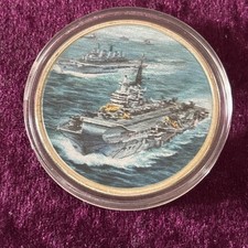 Royal Navy HMS HERMES & INVINCIBLE FALKLANDS WAR SILVER PLATE-TASK FORCE SAILS