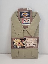 Dickies Men's Sz 2XL Long Sleeved Button Down Khaki Work Shirt Extra Long Tail