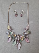 Exquisite Flower Leaf Design Shiny Colorful Necklace  Earrings Jewelry Set
