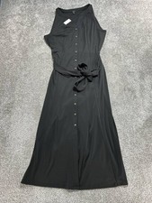 Talbots Shirt Dress Womens XL Black Stretch Tie Belt Button Front Split Neck New