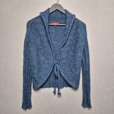 Monsoon Teal Cardigan Size 12 Tie Front Chunky Knit Mohair Wool Cosy Boho Casual
