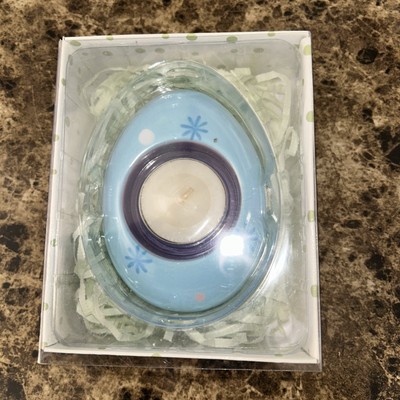 Springtime Gatherings, tea light holder, blue, With candle, Egg, Easter, NIB