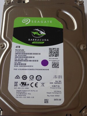 ST4000DM005 SN: WDH PN: 2DP166-300 FW: 0001 WU 15 APR 2017 Seagate 4TB