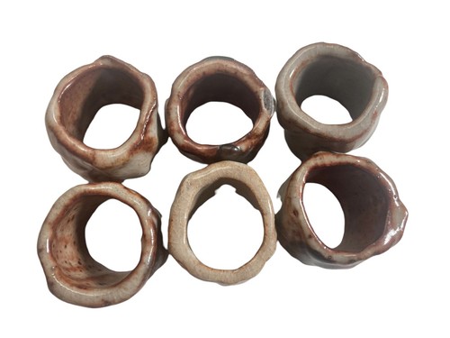 Vintage Pottery Rustic Artisan Stoneware Napkin Rings Studio Glazed Set Of 6 - Picture 10 of 12