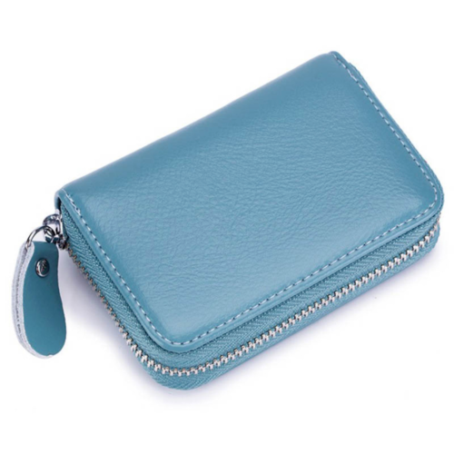 Men Women Genuine Leather RFID Blocking Zipper Wallet Credit Card Holder Pocket - Picture 9 of 18