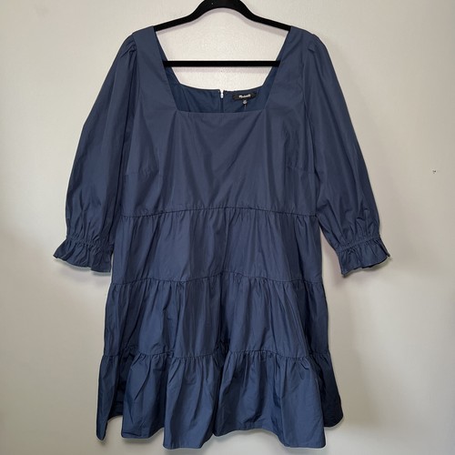 Madewell Lizzie Babydoll Poplin Dress Size 16W Twilight Blue Cotton Mini NWT - Picture 2 of 12