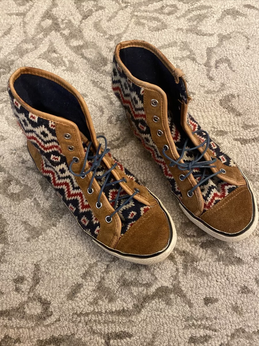 Tory Burch Noah Aztec Knit Suede High Top Sneakers Bohemian Boho Women s 7.5