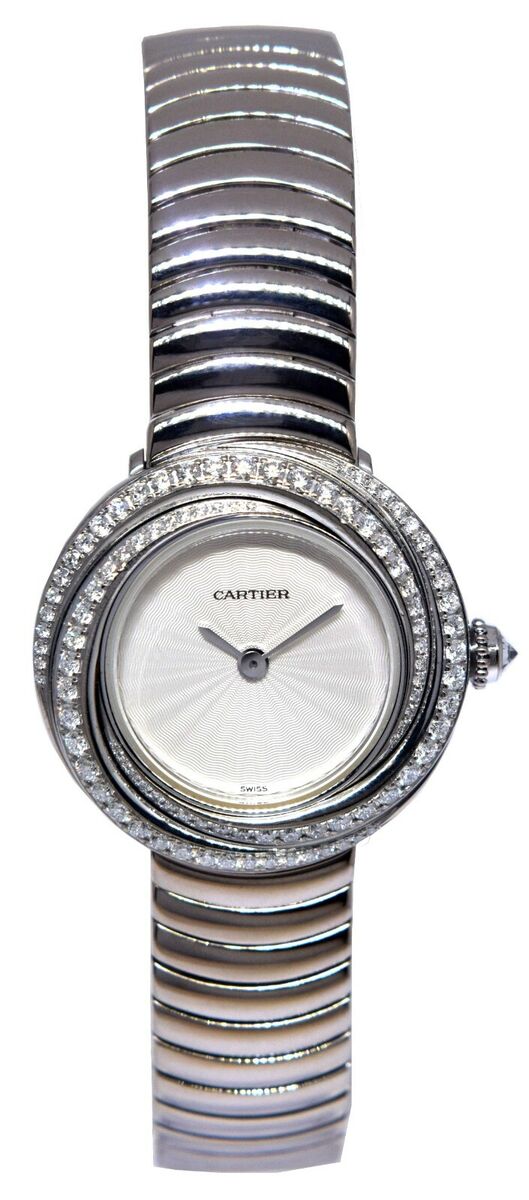Cartier Trinity 18k WG Diamond Bezel Silver dial Ladies Quartz