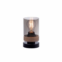 Tischlampe Tischleuchte Nachttischlampe Rauchglas Schlafzimmerlampe Holz H 18 Cm