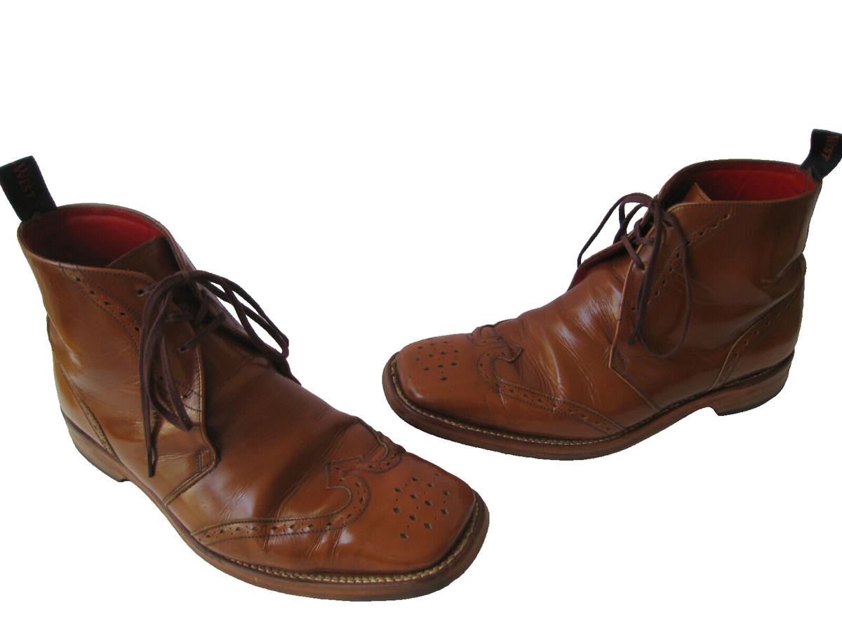 JEFFERY WEST HOBAR TAN LEATHER LACE UP ANKLE BOOT MEN US 10 UK