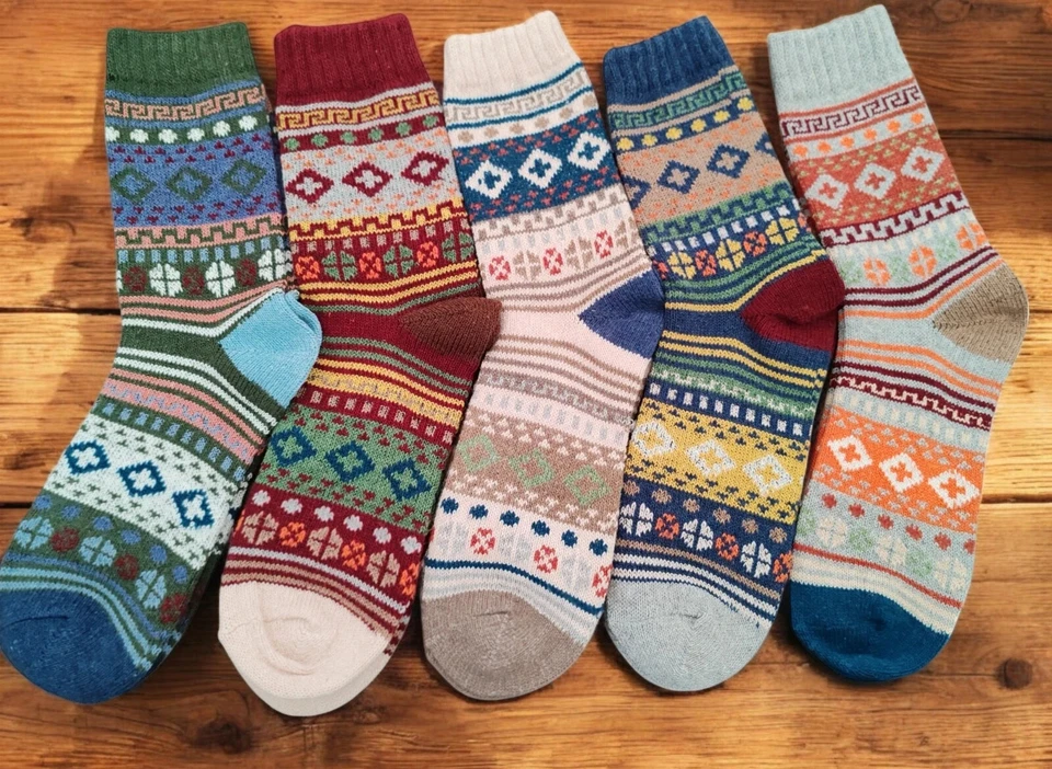 5 Pairs Nordic Winter Soft Warm Wool Ethnic Style Socks UK 6-9 - Image 3 of 4
