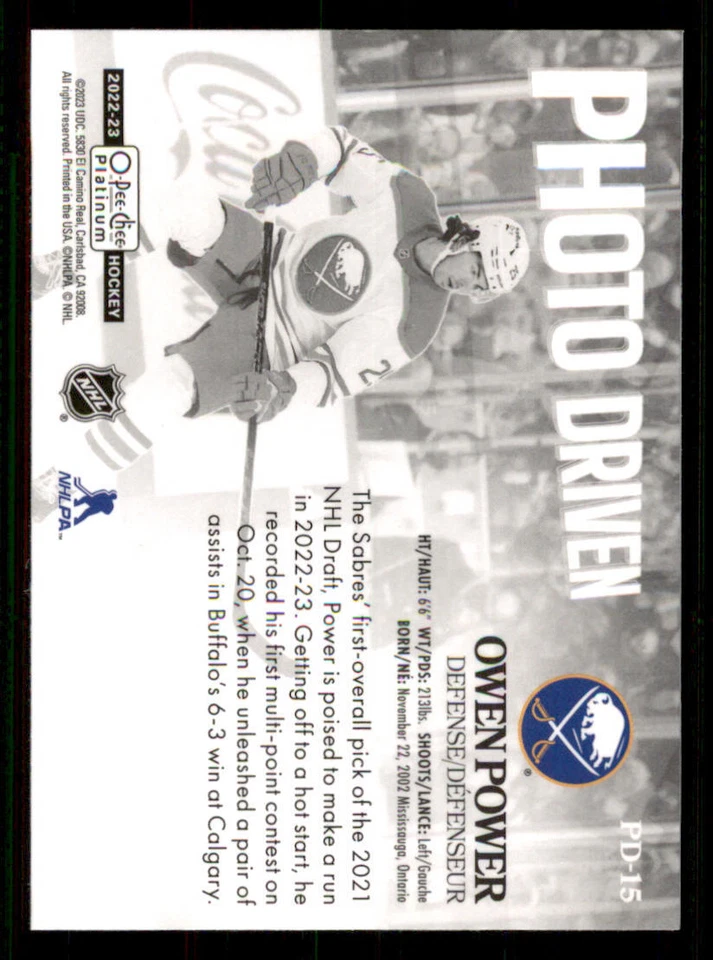 2022-23 O-Pee-Chee Platinum Photo Driven #PD15 Owen Power - Image 2 of 2