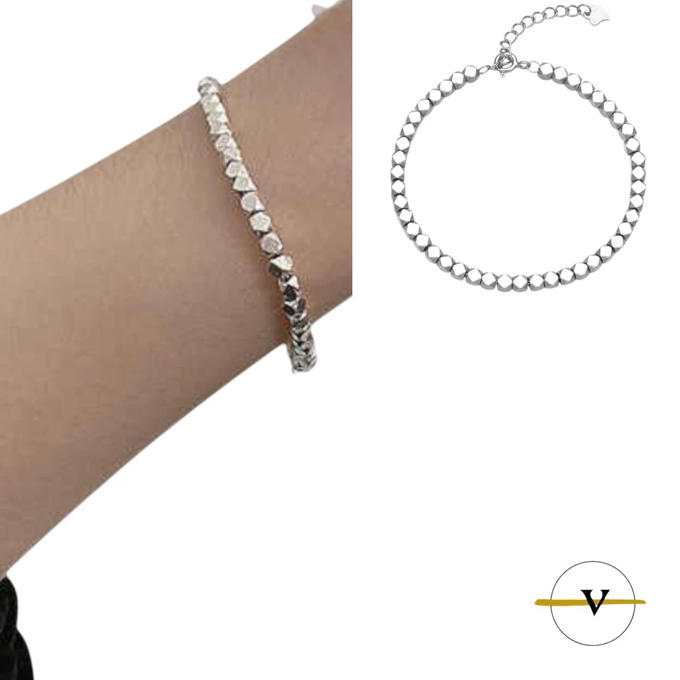 BRACCIALE UOMO DONNA  ARGENTO 925 RODIATO A CUBI CON CHIUSURA  A MOSCHETTONE - Immagine 2 di 4