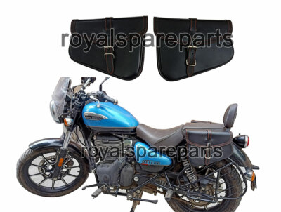 Fit For Royal Enfield Meteor 350 Leather Black Pannier Bags Pair D4