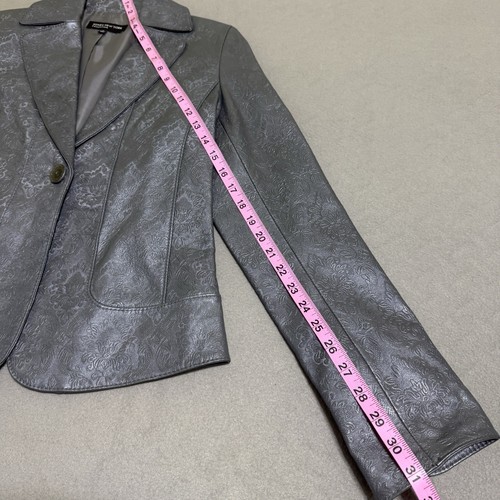 Vintage Leder Blazer Jacke Damen S Strukturiert Steampunk Mantel Gunmetal Silber Y2K - Bild 14 von 24