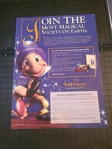 Walt Disney Collectors Society Vintage Print Ad 1992 8x11 Great To Frame 