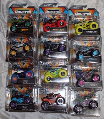 Lot of 12: Monster Jam 1:64 Scale Trucks Mohawk Dragon Megalodon Mutt Rainbow