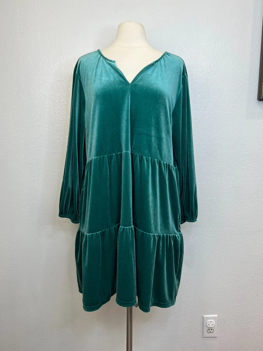 Gap ZEN Tropic Green Velvet MINI TIER DRESS Size XL