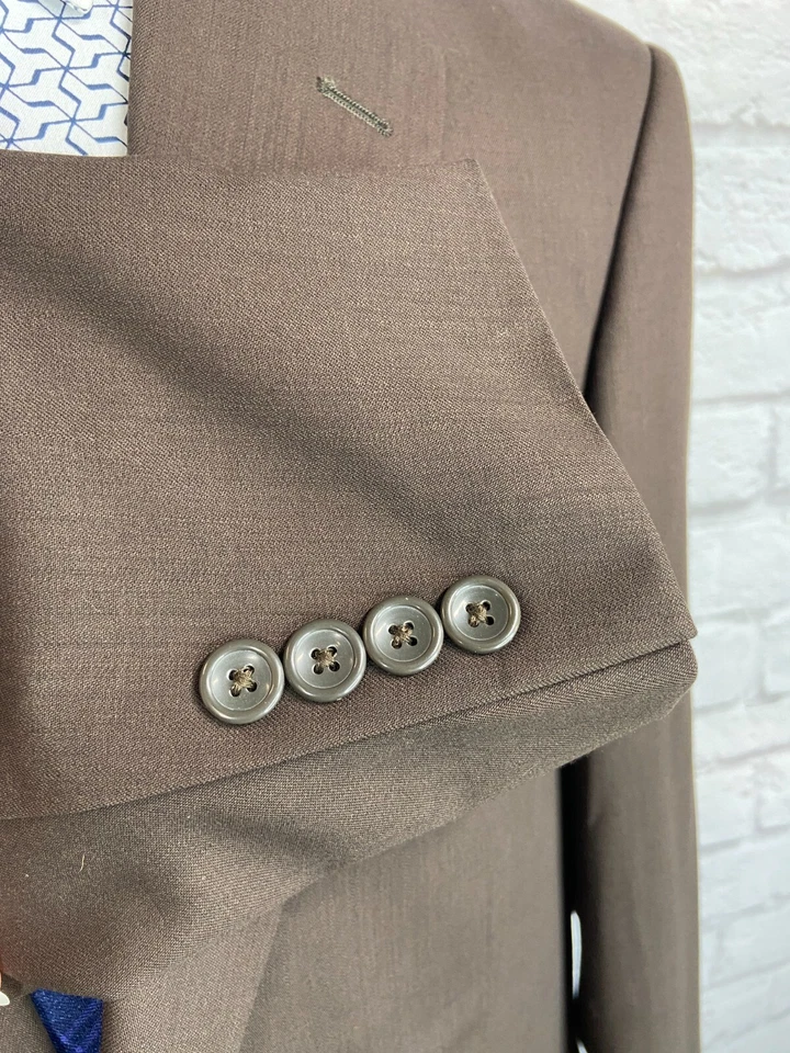 Traje Emanuel Ungaro Para Hombres Marrón Lana CLÁSICO AJUSTE Plisado 2 Piezas 42R Chaqueta 36W Pantalón Foto 4 de 4