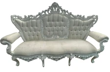 Classic Wooden French Elegant Baroque Rococo High Back 3-Seater Love Sofa White