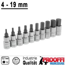 10 tlg Innensechskant Stecknuss 1/2" Steckschlüssel 4 - 19 mm Für Inbus Schraube