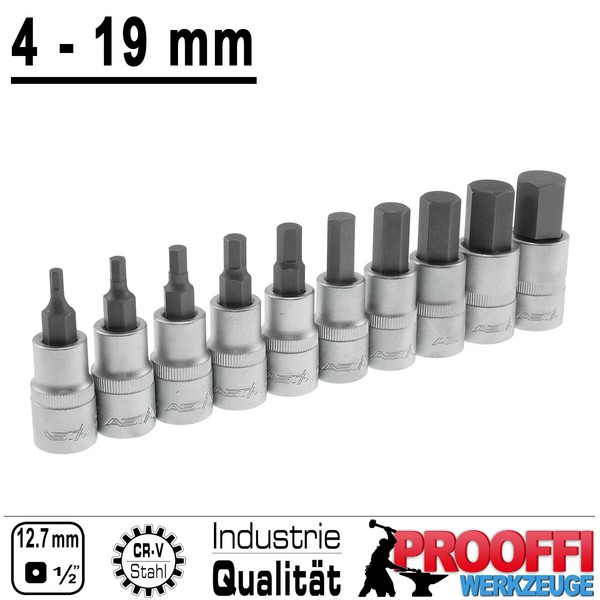 "10 Tlg Innensechskant Stecknuss 1/2\" SteckschlüSsel 4 - 19 Mm FüR Inbus Schraube"-image