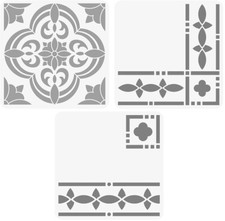 3pc Clear Plastic Stencil Set - each 8"x8"- Tile, Border Corner SD298