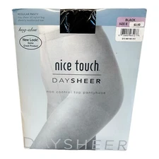 Vintage Sears Nice Touch Day Sheer non control top Pantyhose Black Size E