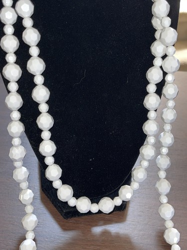 White Double Strand Layered Beaded Octagon Hard Plastic Necklace 22” , 36” - Picture 3 of 5