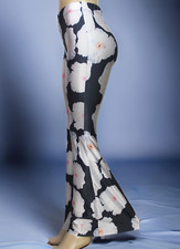 Women's Flare Leg Leggings Stretch Floral Navy Size S