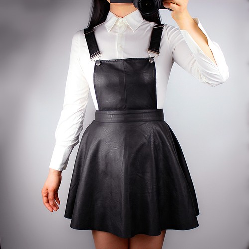 Jumper Flippy Skater Skirt Faux Leather 