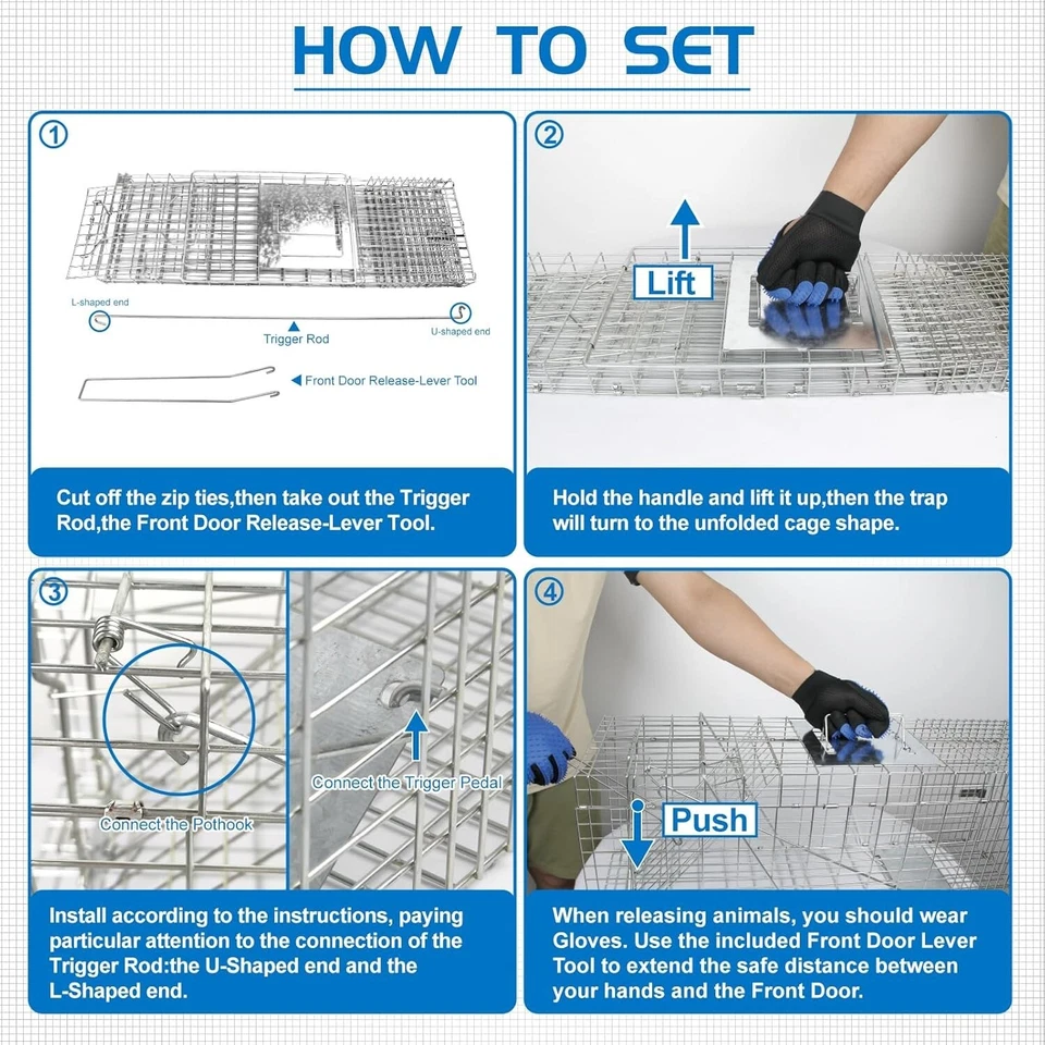 Trampa para jaula de animales vivos de 32" trampas para mapaches plegables de alta resistencia captura y liberación Foto 4 de 4