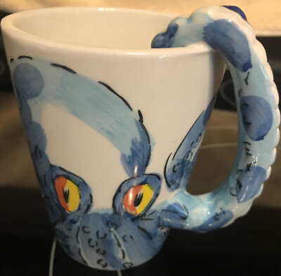 Homee Handpainted 3D Creative Art Coffee Mug Cup Ceramic Ocean Octopus Raised ++