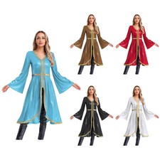 Women Muslim Abaya Dress V Neck Long Sleeve High Waist Embroidery Sparkly Kaftan