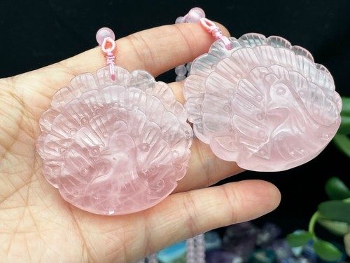 Collar Cristal Pavo Real Cuarzo Rosa Colgante Cristal Tallado D091010 - Imagen 8 de 8