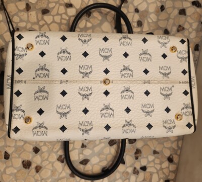 MCM Vintage White Monogram Visetos Boston Bag with BONUS Matching