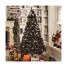 7.5FT Black Artificial Christmas Tree Prelit with 1600 PVC Branch Tips, Auto ...