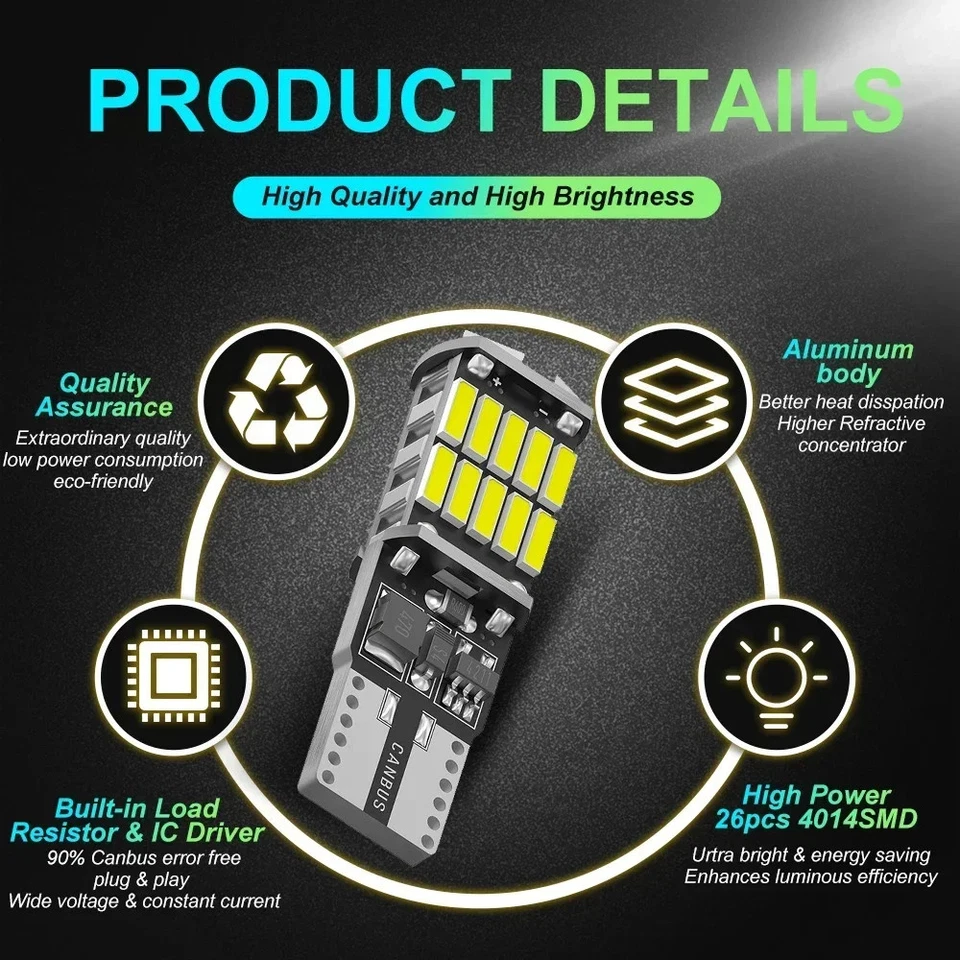 2pc W5W T10 Led Bulbs 6000K 168 194 Led 5w5 Car Interior Light Signal Lamp White - Image 4 of 4