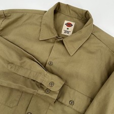 Dickies Mens Long Sleeve Work Shirt Khaki Tan Button Up Medium Carpenter Uniform