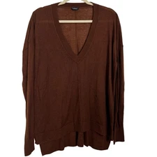 Club Monaco Brown Alpaca Blend V-Neck Long Sleeve Tunic Top Size Large Chocolate