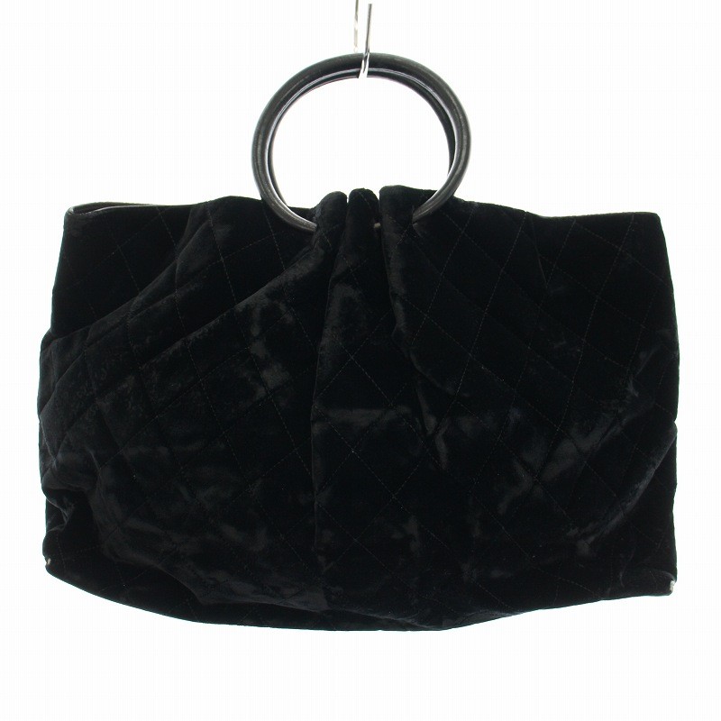 Chanel Black Velour Matelasse Circle Handle Handbag No 6 Yt Oh Womens