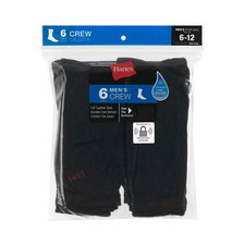 Hanes Men's Black Crew Socks shoe size 6-12 6 pair