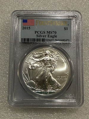 #ad 2015 Silver Eagle PCGS MS70 First Strike Flag Label No Spots X $95.00