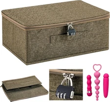 Discreet Lockable Adult Toy Bag Storage Organizer Bins Coffee 