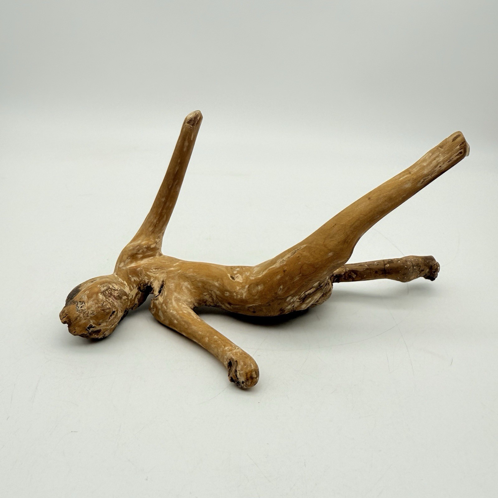 Hand Carved Wood Abstract Conversation Piece Doubles As Man To Lizard Unique