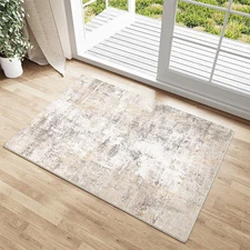2x3 Washable Area Rug Beige Grey Abstract Entryway Kitchen Throw Rug Neutral ...