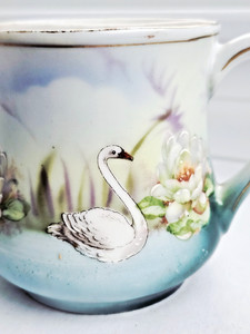 Antique German Porcelain Shaving Mug w/ Soap Ledge, Handpainted 1894 Barber Mug