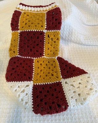 Handmade Crochet Xmas Stocking Burgundy Gold Granny Sq Football Fan Wash Colors